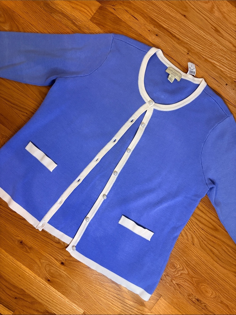 Appleseeds Periwinkle Blue Knit Cardigan with White Trim PL - Picture 1 of 6